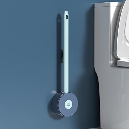 DXJ Toilettenbürste Wandmontage, Klobürste Silikon mit WC Bürsten Halter und Versteckte kleine Reinigungsbürste, Schnell Trocknendem WC Bürste Silikon für Badezimmer und WC (Blau) von DXJ