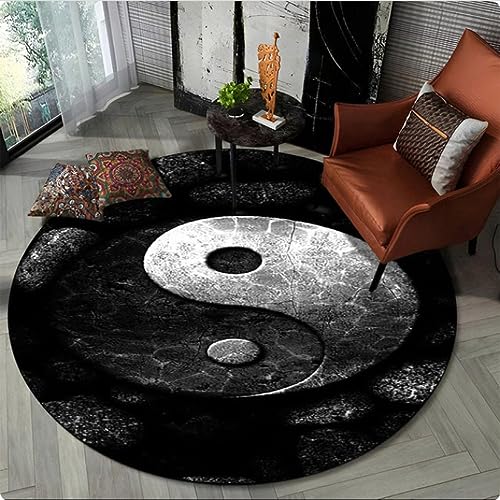 Runder Teppich chinesisches tai chi Bagua Yin Yang Bereich Teppich, Teppich für Wohnzimmer Schlafzimmer spielzimmer dekor,Durchmesser 100cm von DYBTPTOP