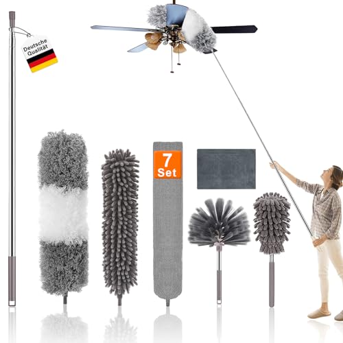 7 Stücke Staubwedel Teleskop,Staubwedel Lang Ausziehbar,Lang Ausziehbar Maximale Länge 25-256cm,Staubwedel Teleskop Waschbar,Staubwedel für hohe Decke Deckenventilator Spinnweben und Kronleuchter von DYDHRER