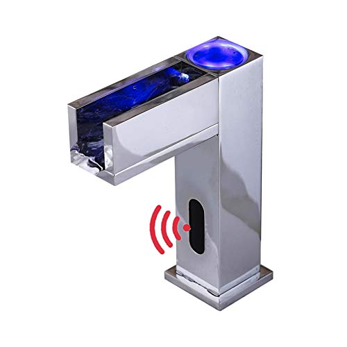 DYJD Sensor-Hahn für Badezimmer-Waschbecken Berührungsloser Tap Automatisches Wasserhahn Badezimmer Warm- und Kälte-LED mit Lichttemperatur-Steuerung Farbhahn von DYJD