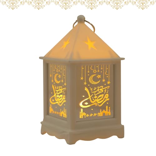 Ramadan Deko Kerzenlaterne Vintage Laterne Deko,Hängende Eid Mubarak Laterne Metall Kerzenhalter Deko für Ramadan Muslimische Home Tabletop Decor Hängende Marokkanischen Teelicht (Weiß) von DZAY