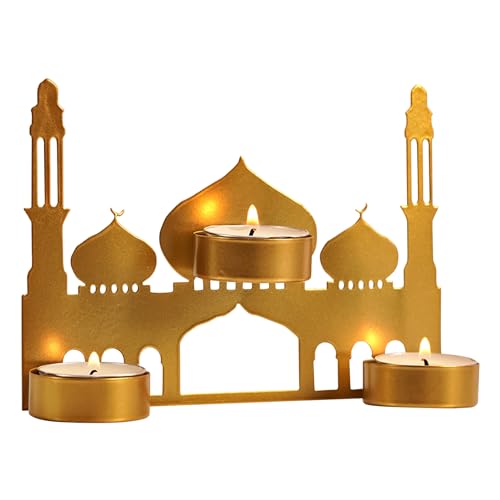 Ramadan Dekoration Teelichthalter Ramadan Deko Wohnzimmer,Gold Ramadan Kerzenständer Eid Mubarak Tischdeko Ramadan Kerzenhalter, Islam Deko Moon Teelichthalter Tischdeko für Hochzeit,Haus (03) von DZAY
