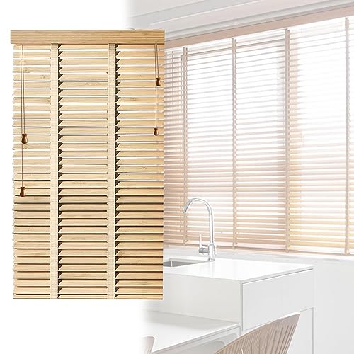 Jalousien Holz Natürliche,horizontale Fensterrollos für Fenster,50mm Lamellen,isolierte holzjalousien für Büro/Haus,103 Größen,Fensterjalousie aus Massivholz,W×H-80x200cm/32x79in von DZHTUF