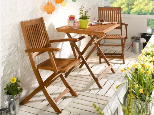 DaMi Balkonset Terassen Set Bistroset FSC Balkonmöbel 2X Klappsessel + 1x Tisch 70x70cm (Natur) von DaMi