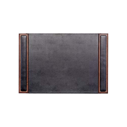 Dacasso Wood & Leather Desk Pad Schreibtischunterlage mit Seitenschienen, Palisander, Walnuss/Schwarz Leder, 64.77 x 43.82 x 1.57 cm von Dacasso