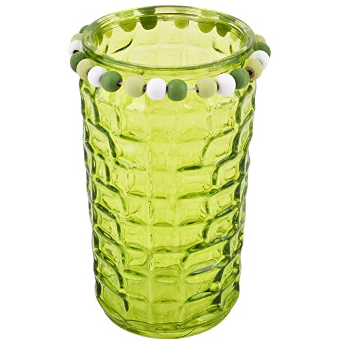 Windlicht -Perlen- Glas 16x9cm grün-Weiss Dekoration Tischdeko Teelichthalter von Dadeldo