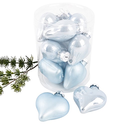Weihnachtskugel Herz Premium 10er Set Glas 6x5x3cm Xmas Baumschmuck (Blau) von Dadeldo