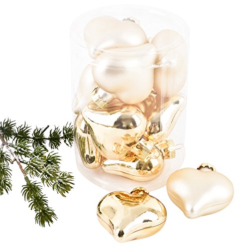 Weihnachtskugel Herz Premium 10er Set Glas 6x5x3cm Xmas Baumschmuck (Gold) von Dadeldo