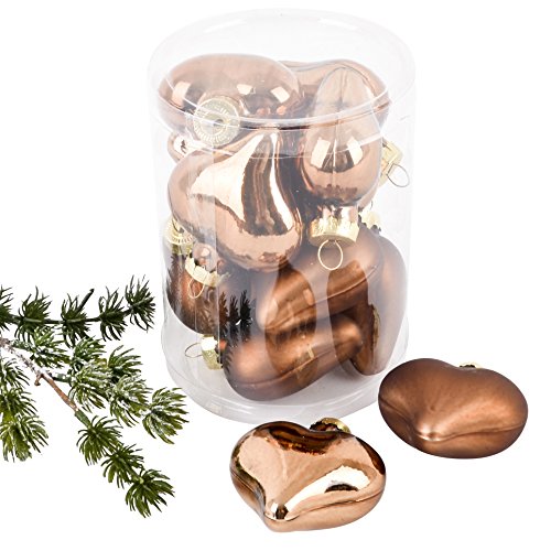 Weihnachtskugel Herz Premium 10er Set Glas 6x5x3cm Xmas Baumschmuck (Kupfer) von Dadeldo