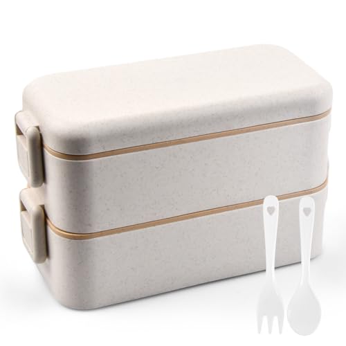 Daelesr Lunchbox 800ml, Bento Box mit 2 Fächern, Brotdose Erwachsene für Adults Kinder, Lunch Boxen (Beige) von Daelesr