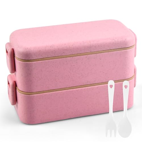 Daelesr Lunchbox 800ml, Bento Box mit 2 Fächern, Brotdose Erwachsene für Adults Kinder, Lunch Boxen (Rosa) von Daelesr