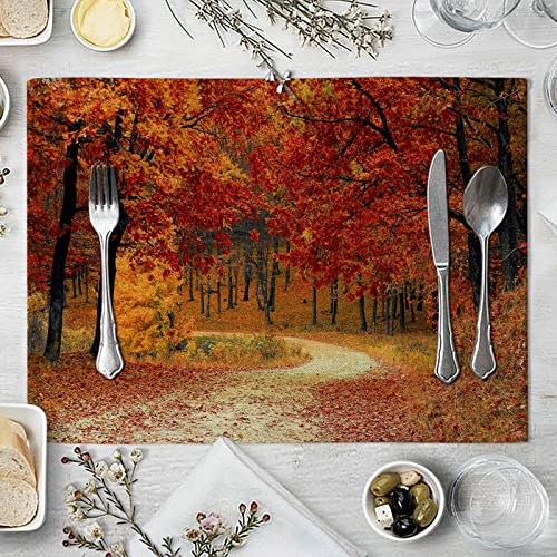 Daesar Platzdeckchen Abwaschbar, Platzmatte 6er Set Baumwolle 42x32 Herbst Motiv Ahornwald Pfad Muster Tischset für Esstisch Glastisch von Daesar