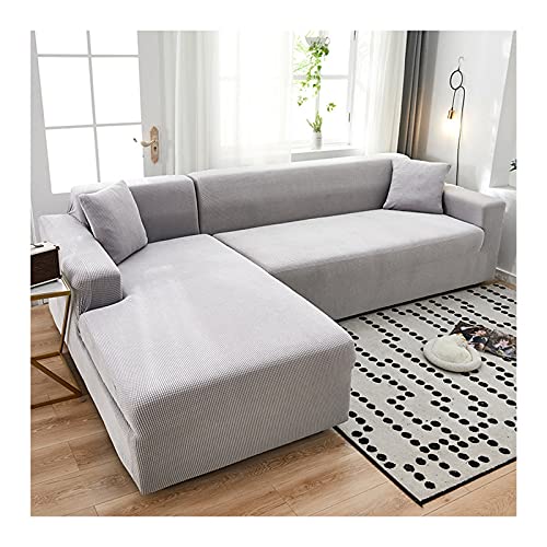 Daesar Sofabezug L Form 2er Set Ecksofa, Eck Couch Überzug 3 Sitzer Polyester Modern Hellgrau Sofa Überwurf XL 235-300 von Daesar