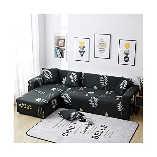 Daesar Überwurf Sofa M Polyester, Sofabezug Wasserdicht 145-185 Schwarz mit Blätter Muster Couchbezug Eckcouch 2 Sitzer von Daesar