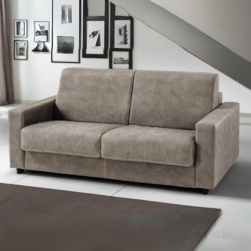 Dafne Italian Design 3-Sitzer Klappsofa mit Matratze - (cm. 204 x 95 x 90 cm) (Kunstleder Taupe) von Dafne Italian Design