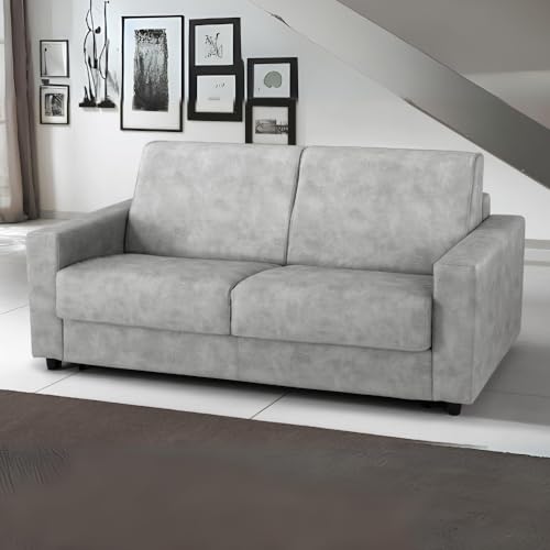 Dafne Italian Design 3-Sitzer-Sofabett mit Matratze – (204 x 95 x 90 cm) (Kunstleder hellgrau) von Dafne Italian Design