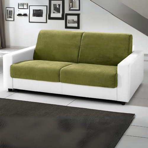 Dafne Italian Design 3-Sitzer-Sofabett mit Matratze – (204 x 95 x 90 cm) (weißes Kunstleder und limettengrüner Stoff) von Dafne Italian Design