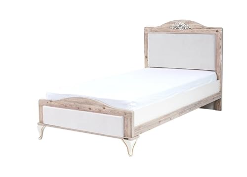 Dafne Italian Design Bett für französisches Bett, Farbe: Weiß und helles Holz, 110 x 109 x 208 cm, inklusive Matratze: 120 x 200 x 25 cm von Dafne Italian Design