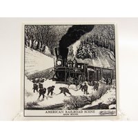 Currier & Ives American Railroad Motiv Verschneite Wandfliese Untersetzer D153 von DaisyLaneAntiques