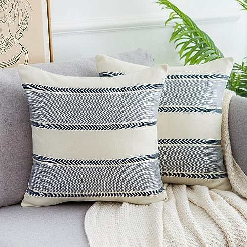 DakTou 2er Set Streifen Kissenbezüge Kissenhülle Leinen Sofakissen Dekokissen Deko Couchkissen Moderne Dekorative Kissenbezug für Sofa Büro Couch Schlafzimmer Wohnzimmer 40x40 cm Grau von DakTou