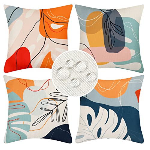 Kissenbezug Kissenhülle 40x40 4er Set Boho Abstrakt Blätter Outdoor Kissen Wasserfest Dekokissen Kissenbezüge Moderne Minimalistisch Kuns Zierkissenbezug für Sofa Schlafzimmer Wohnzimmer Auto Zuhause von DakTou