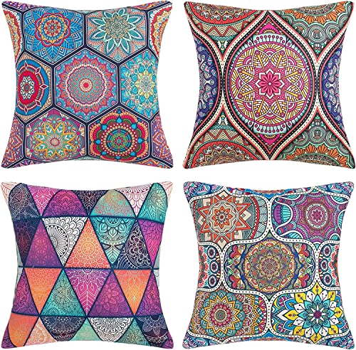 Sofakissen Kissenbezug 50x50 Boho Moderne Mandala Kissenhülle Outdoor Dekokissen Kissenbezüge Baumwolle Leinen Frühling Zierkissenbezüge für Sofa Auto Büro Schlafzimmer Home Dekor 4er Set von DakTou