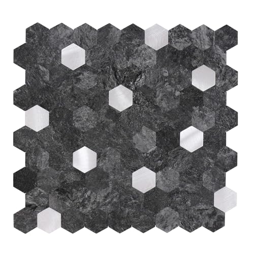 Dalsys Wandpaneele selbstklebend, Hexagon Muster 0,88m², 11 Stück Anthrazit Silber Wandverkleidung feuchtigskeitsbeständig, Premium Qualität für Bad und Küche von Dalsys