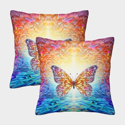 Bunter Schmetterling Kissenbezug 40x40cm 2er Tierthema- Kopfkissenbezug Mit Reißverschluss Aus,Mikrofaser Polsterbezug Doppelpack Set Pillow Case Pillow Cover von Damailjw