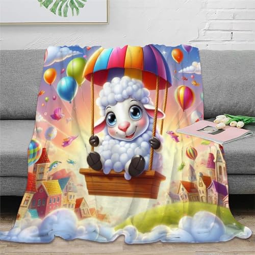 süße Schafe Flanell Sofadecke 3D Druck Tierthema Decke Weichen Flauschig Bett Decken Flauschig Warm Kuscheldecke for Erwachsene Kinder 60x80inch(150x200cm) von Damailjw