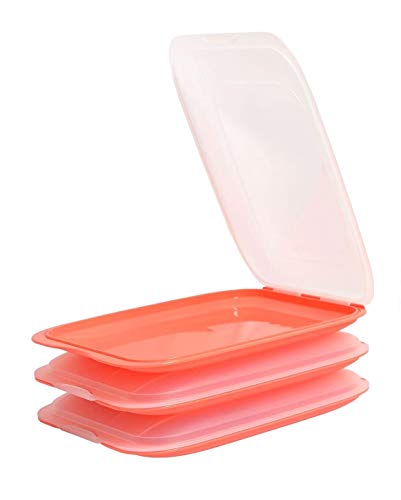Design 3X Aufschnittboxen/Frischhalteboxen/Frischhaltedose stapelbar in der Farbe Rosa/Lachs geeignet für Aufschnitt wie Wurst und Käse und vieles mehr in der Größe 25x17x3.3cm von Damilo