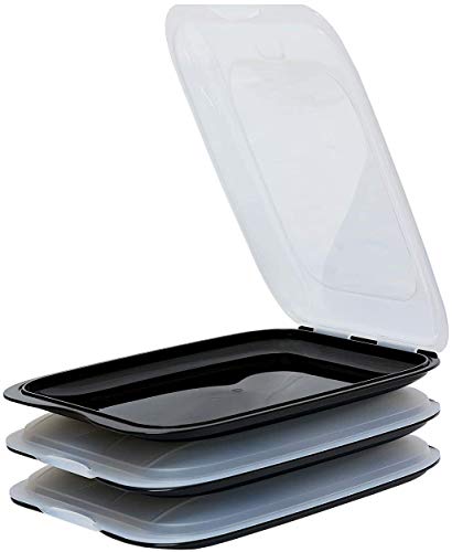 Design 3X Aufschnittboxen/Frischhalteboxen/Frischhaltedose stapelbar in der Farbe Schwarz geeignet für Aufschnitt wie Wurst und Käse und vieles mehr in der Größe 25x17x3.3cm von Damilo