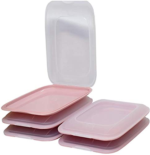 Design 5x Aufschnittboxen/Frischhalteboxen/Frischhaltedose stapelbar in der Farbe Rosa geeignet für Aufschnitt wie Wurst und Käse und vieles mehr in der Größe 25x17x3.3cm von Damilo