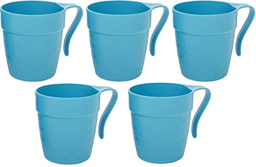Design 5x Wiederverwendbare Kunststoffbecher Kaffeebecher Plastikbecher Kinderbecher mit Griff Fassungsvermögen 0,33l in Blau/Stapelbar von Damilo