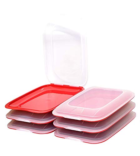 Design 6X Aufschnittboxen/Frischhalteboxen/Frischhaltedose stapelbar in der Farbe Rot geeignet für Aufschnitt wie Wurst und Käse und vieles mehr in der Größe 25x17x3.3cm von Damilo
