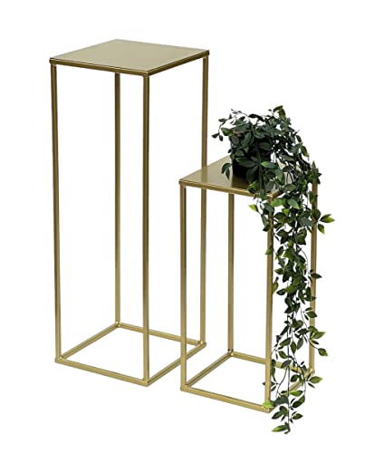 DanDiBo Blumenhocker Metall Gold Eckig 2er Set Blumenständer Beistelltisch 96406 Blumensäule Modern Pflanzenständer Pflanzenhocker von DanDiBo