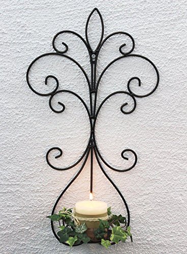 DanDiBo Wandkerzenhalter Metall Antik Schwarz 12107 Kerzenhalter Wand 58cm Schmiedeeisen Kerzenleuchter Einzel von DanDiBo