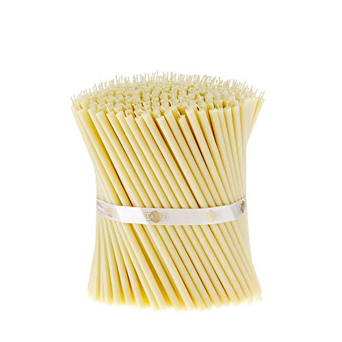 Danilovo 100 Stück Weiß Bienenwachs Kerzen - Orthodoxe Kerzen für Gebet, Rituals, Tischdeko Hochzeit - Ungiftig, Ruß - Tropffrei, Lang, Nachhaltige Produkte, N60, Höhe: 19,5 cm, Ø 7 mm von Danilovo