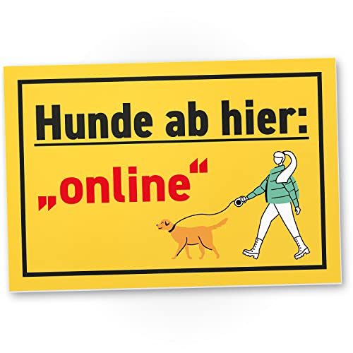 DankeDir! Hunde ab hier "online" - Schild 30 x 20 cm - Hunde bitte anleinen/Leinenpflicht - Hinweisschild Hundeschild lustig - Gebotsschild Leinen Pflicht von DankeDir!