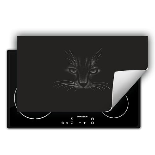 DarHaus Herdabdeckplatte Einteilig Ceranfeld Abdeckplatte Induktionsschutz Küche Deko Vinyl Matte Aufrollbar 90x52 cm, schwarz - Katze von DarHaus