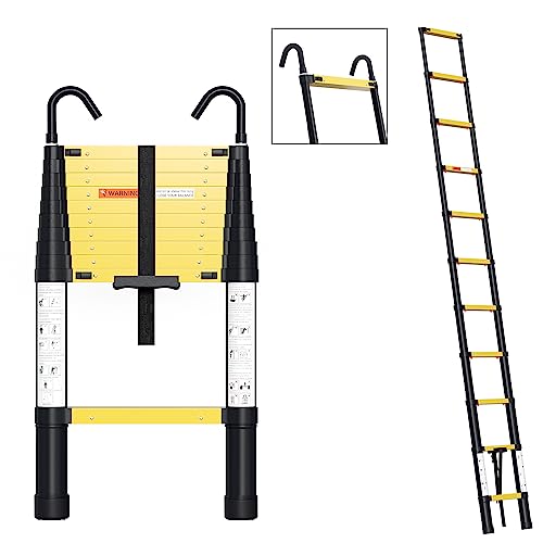 Daromigo Aluminium Teleskopleiter 3,2M mit Stabilisator Ausziehleiter Stehleiter Klappleiter Rutschfester 150 kg Belastbarkeit Mehrzweitleiter mit Abnehmbarem Haken von Daromigo