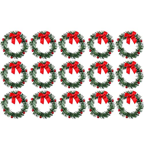Daroplo 24 Stück Weihnachts-Kerzenringe in Rot, künstliche Kerzenringe zum Basteln, Mini-Kranz, Kerzenhalter-Ringe von Daroplo