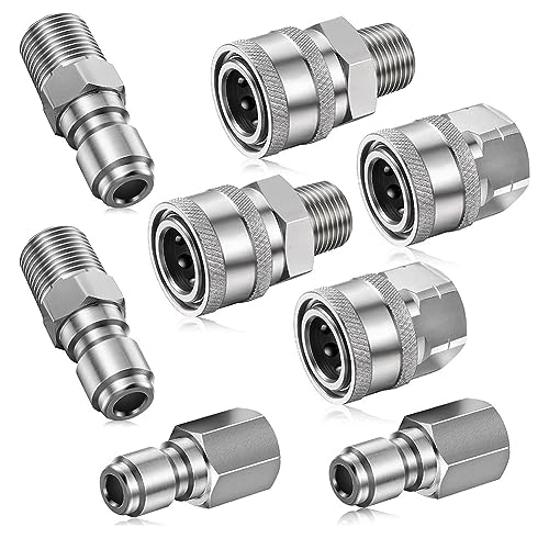 Daroplo 8-Teiliges Schnellkupplungs-Set Aus Edelstahl, Männlich und Weiblich, Hochdruckreiniger-Adapter, NPT 3/8 (Innen- und Außengewinde) von Daroplo