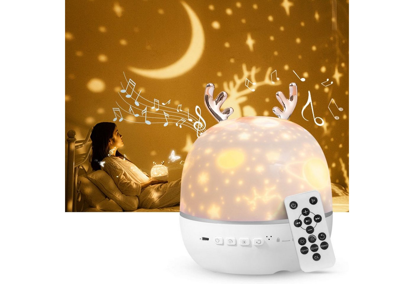 Daskoo Nachtlicht Kinder Sternenhimmel Projektor Lampe USB Aufladen 360° Drehbar, LED fest integriert, LED Nachtlicht Baby Projektionslampe mit 6 Projektionsfilmen von Daskoo