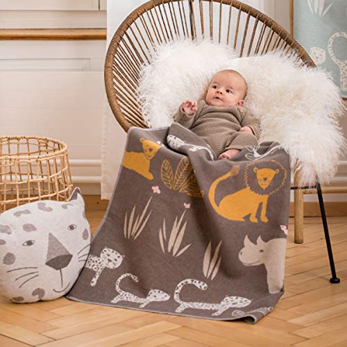 David Fussenegger Babydecke braun mit Dschungel Motiv aus Baumwolle 70x90 cm flauschig weich von David Fussenegger