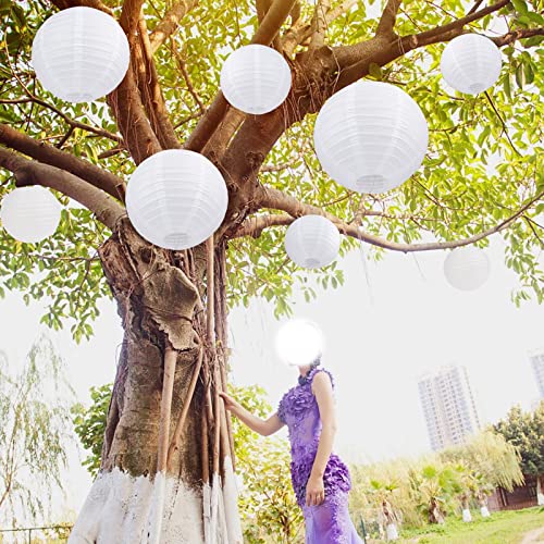 DAZONE® 30 Stücke Weiße Papier Laterne Lampions rund Lampenschirm + 30er Warmweiße Mini LED-Ballons Lichter Hochtzeit Dekoration Papierlaterne (25cm) von Dazone