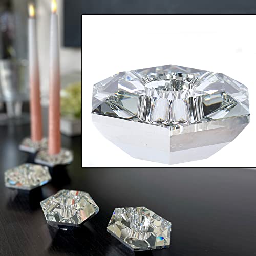 (Silber) Elegante Kerzenständer aus Kristallglas im 5er Set für Stabkerzen, Diamanten-Form mit Gold/Silber Verspiegelung. Design Kerzenhalter für EIN edles Ambiente! von DbKW