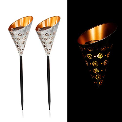 2er XL LED Solar-Gartenfackeln aus Metall - 60 cm, Solar-Leuchte, Fackel, Innen Gold (10740 Silber) von DbKW