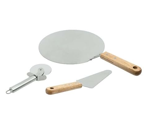 Pizzaheber-Set 3tlg Pizzaschaufel, Pizzaheber & Pizzaschneider Edelstahl & Buche für Pizzaofen, Grill und Backofen geeignet von DbKW