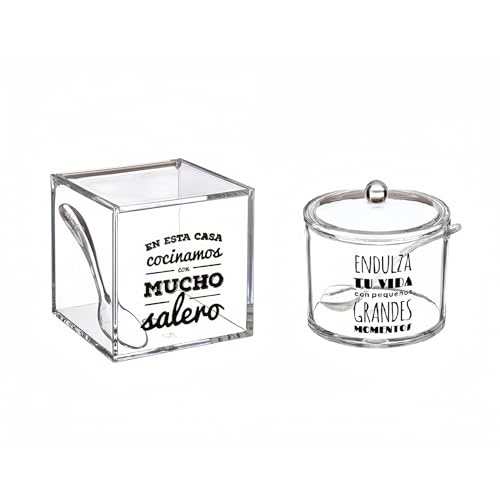 dcasa – Zuckerdose und Salzbehälter für die Küche, aus Acryl, mit Aufschrift „La sal de mi vida“ und „Momentos dulces“ von Dcasa