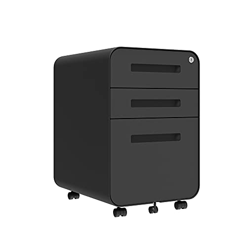 DeHong Rollcontainer Metall mit 3 Schubladen 5 Räder Klassischer Mobile Aktenschrank Abschließbarer Büroschrank,+Kostenlose zusätzliche Hängemappe F4-B4, 10 PCS,(schwarz) von DeHong